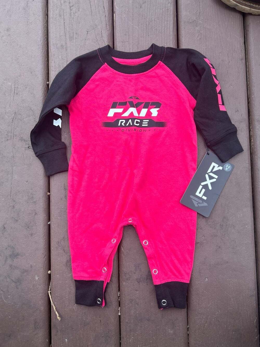 FXR Infant Race Division Raglan Sleeper Onesie Pink/Black 0-6M